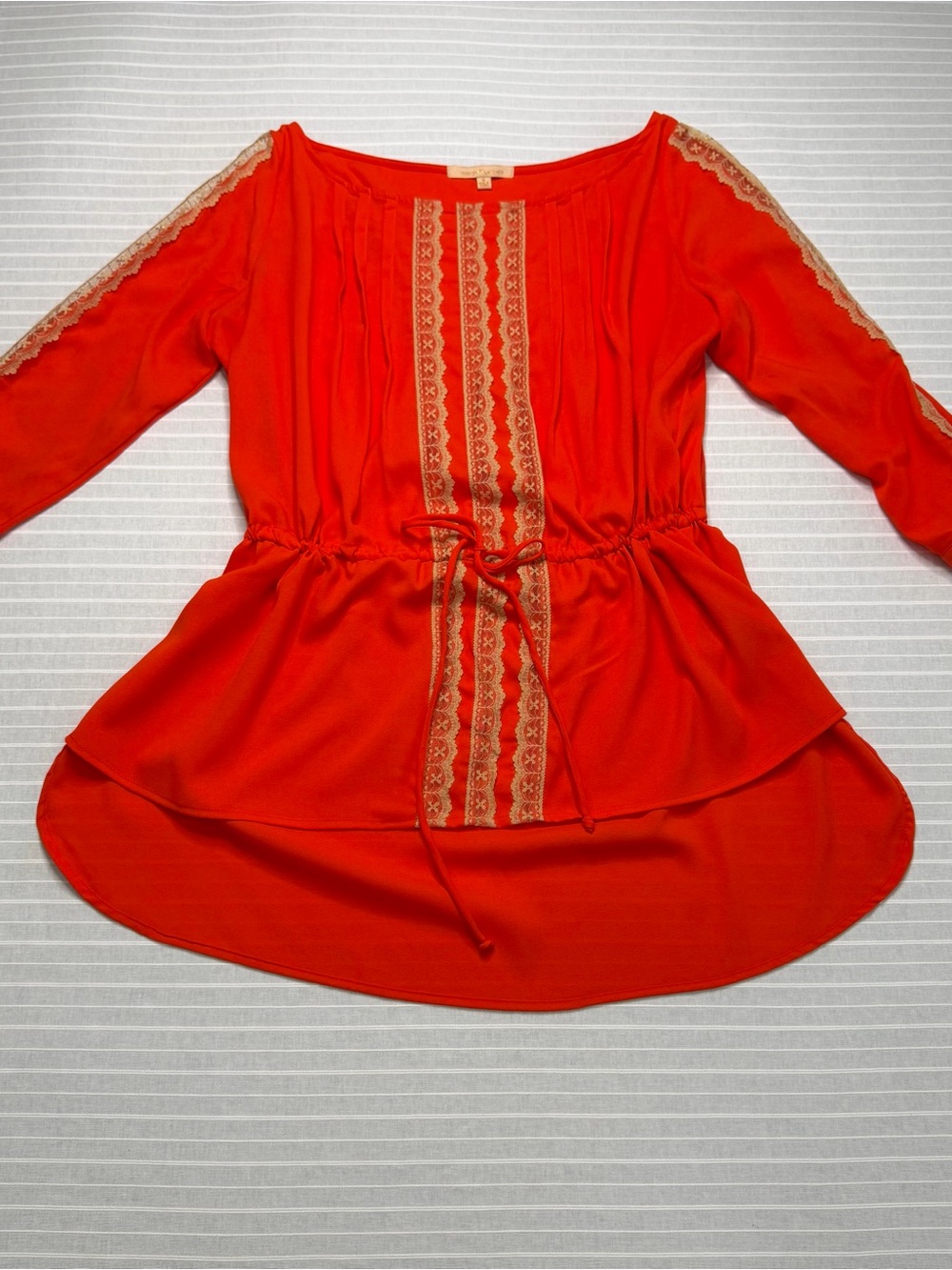 🍂 Gibson Latimer Orange Lace-Trim Boho Tunic – Size Small